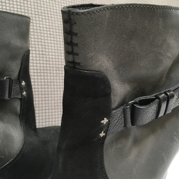 rag & bone Gray Leather Black Suede Heeled Booties - Picture 4 of 13